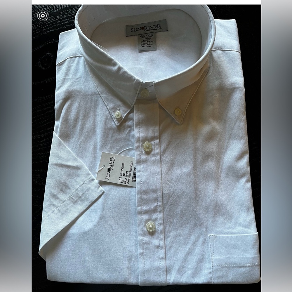 Men’s white Sunriver button up shirt.